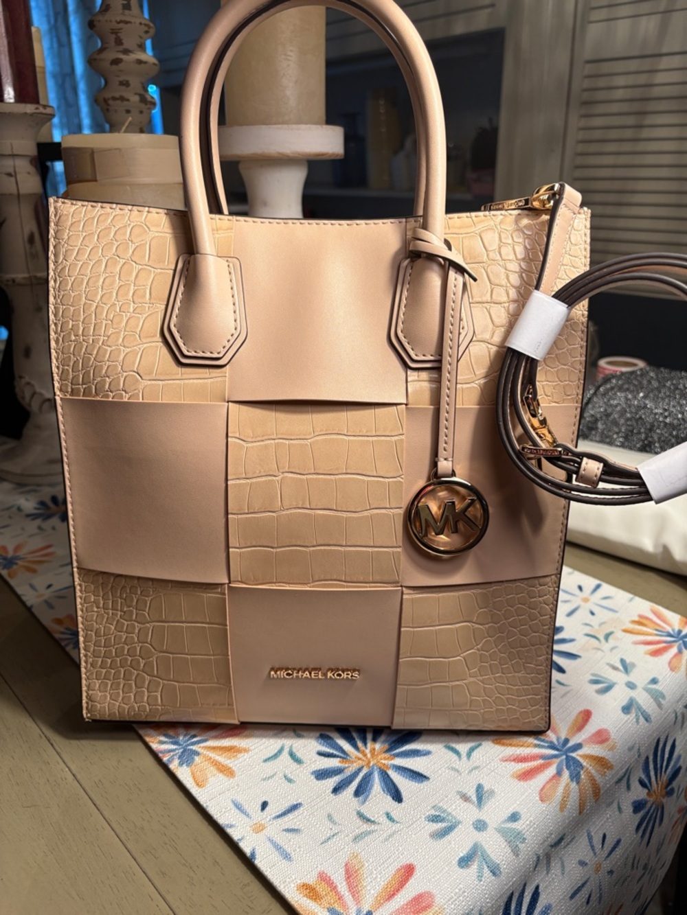 Michael Kors Blush Pink Leather Shoulder Bag with Gold Logo